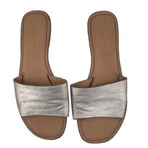Womens Preloved Silver Faux Leather Slide Sandal Size 7.5